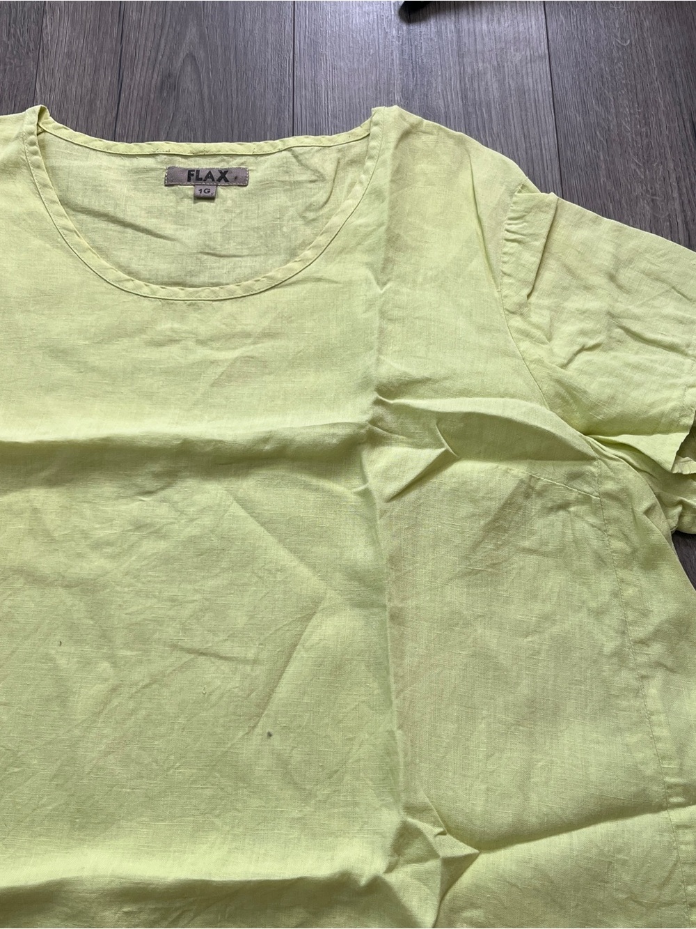FLAX 100% Linen Scoop Neck Top Lime Green Plus Size 1X Short Sleeve Blouse - Picture 2 of 7
